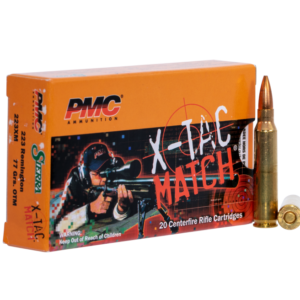 PMC X-Tac Match raises the bar for competitive load shots with its precision, performance, and reliability. Each box contains 20 rounds of 77 grain .223 Remington with open tip match bullets.