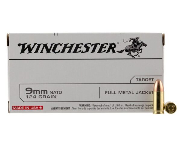 Winchester Ammunition FMJ 124 Grain Brass 9mm 50Rds