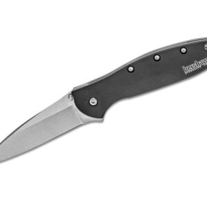 Kershaw Leek Folding Knife - 3" Stonewash Plain Drop Point Blade with Assisted Flipper